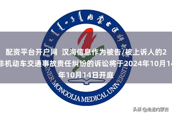 配资平台开户网  汉海信息作为被告/被上诉人的2起涉及非机动车交通事故责任纠纷的诉讼将于2024年10月14日开庭